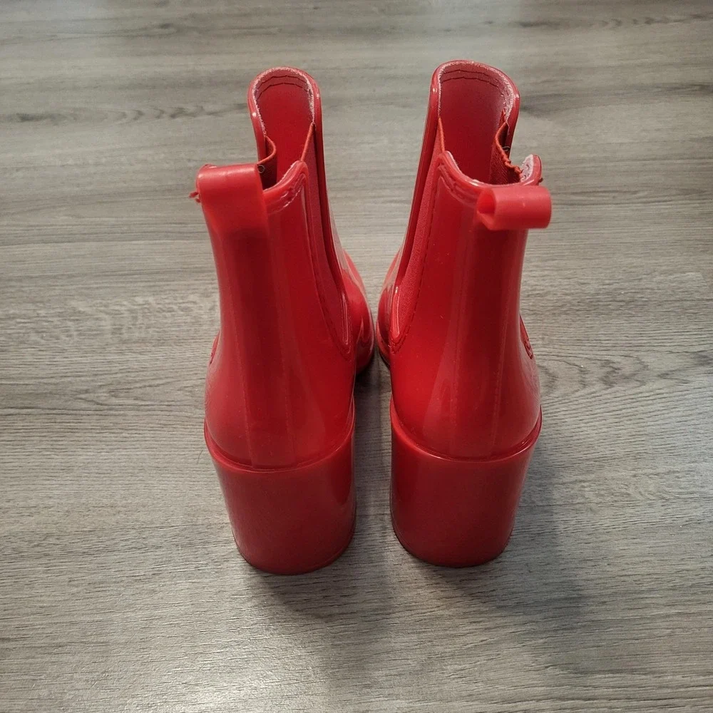 Jeffrey Campbell Red Jelly Rain Boots Square Toe Block Heel Women's Size 9‎